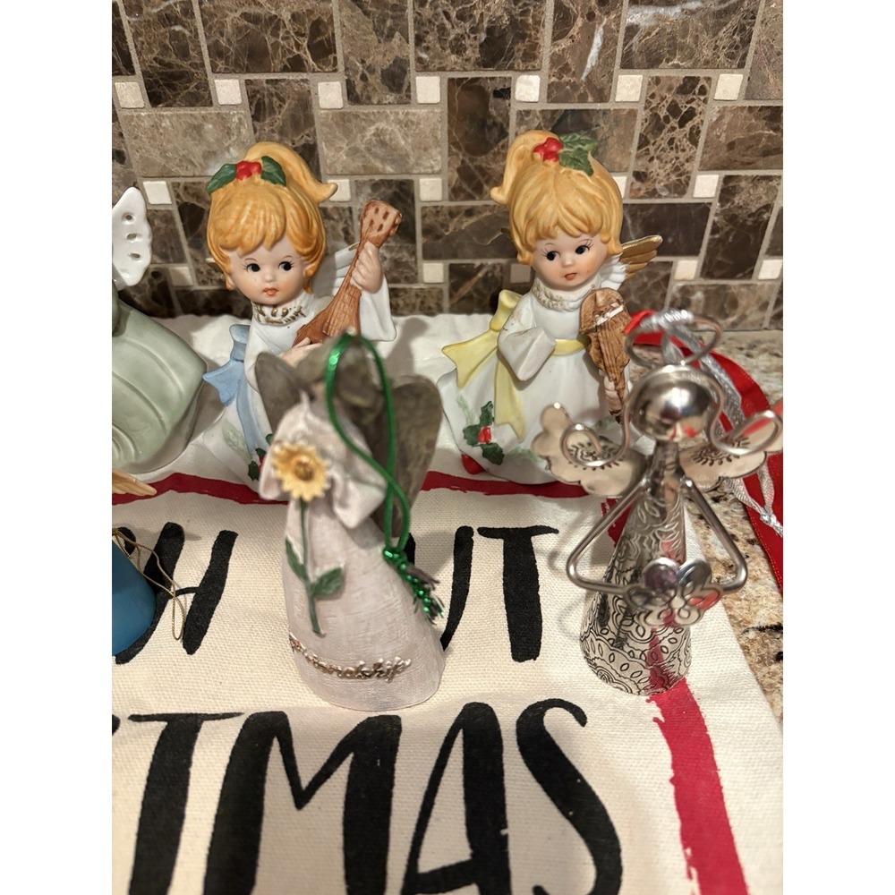 Lot of  8 Angel Ornaments Resin ceramic silver Figurines Christmas Decor Kids‎ - Picture 13 of 13